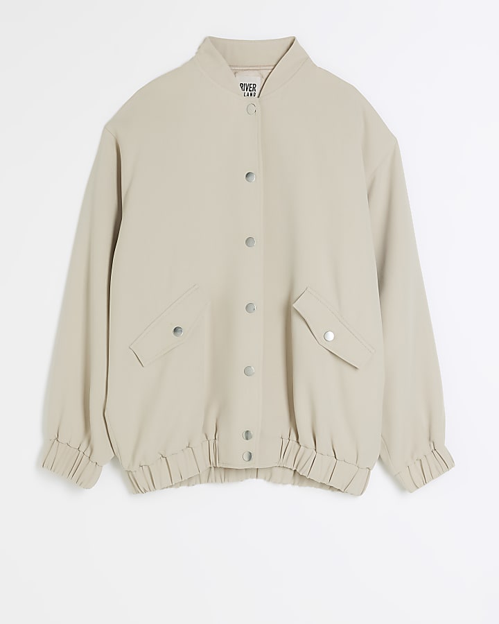 Beige oversized bomber jacket