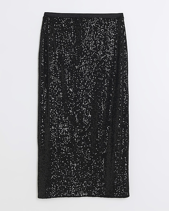 Black sequin midi skirt