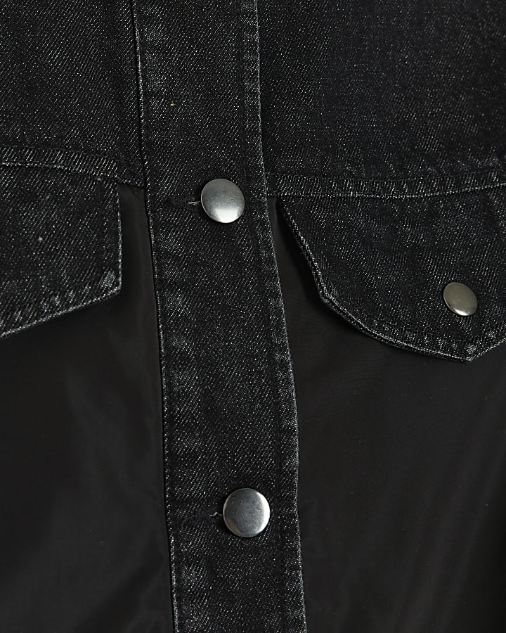 Black denim hybrid bomber jacket