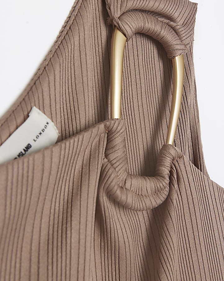 Taupe one shoulder bodycon midi dress