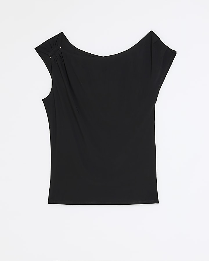Black off shoulder drape top