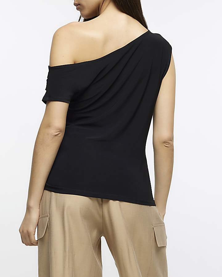 Black off shoulder drape top