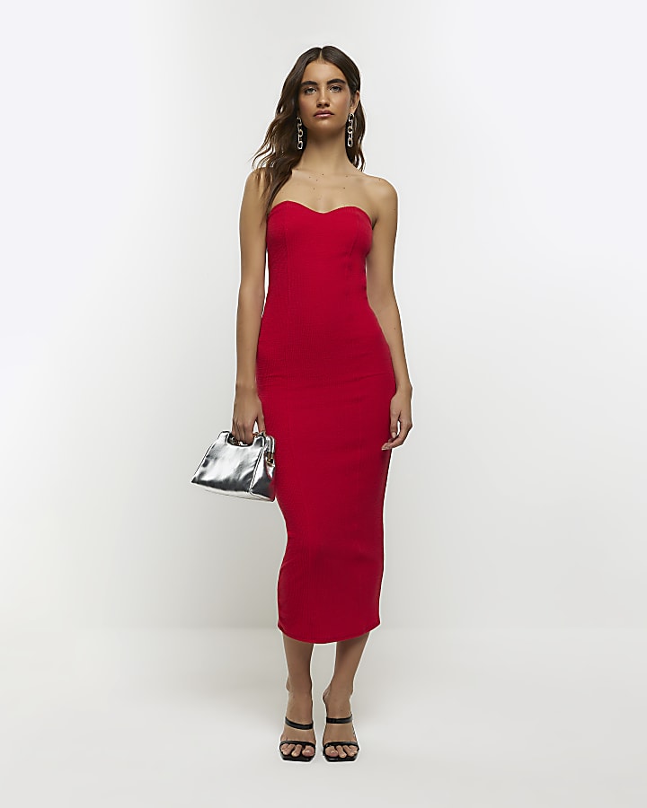 Red bandeau midi dress online