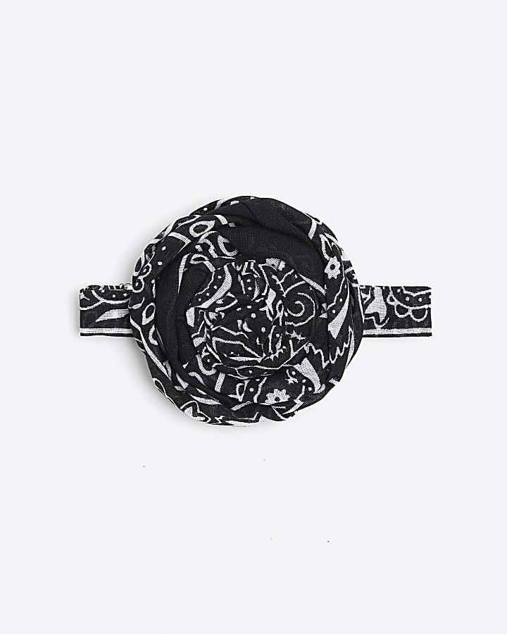 Black Black Print Flower Choker