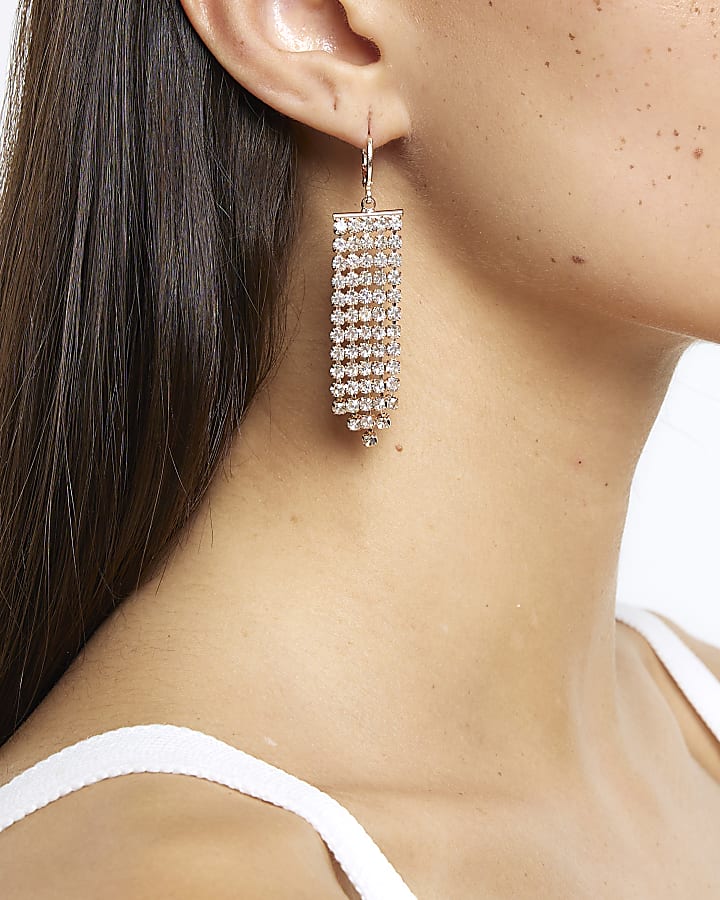 Rose Gold Diamante Tassel Drop Earrings
