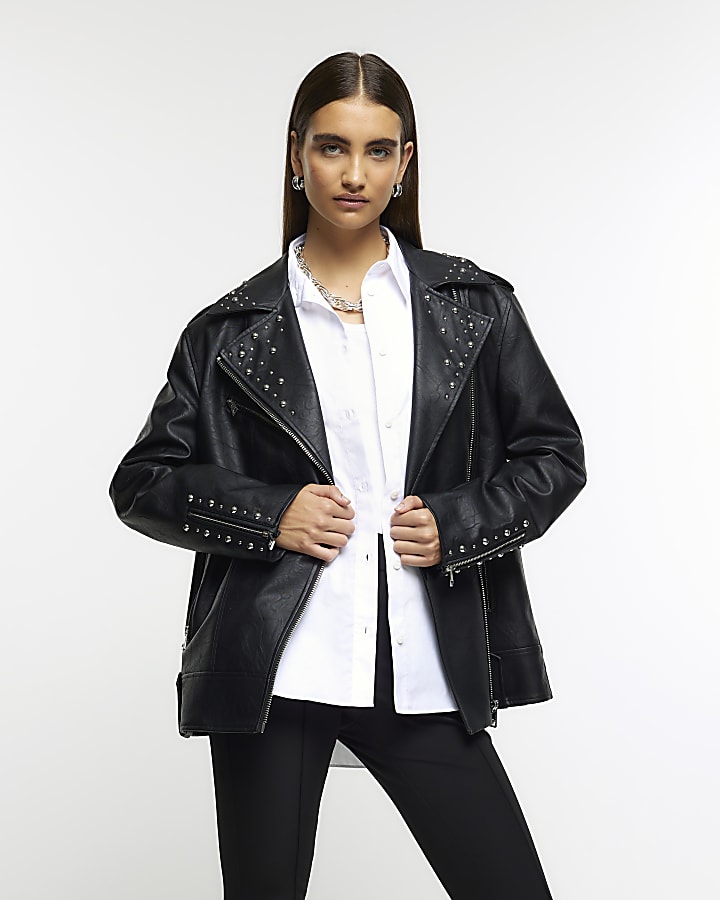 Leather biker jacket river island online