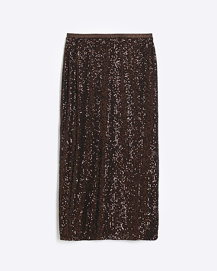 Brown sequin midi skirt