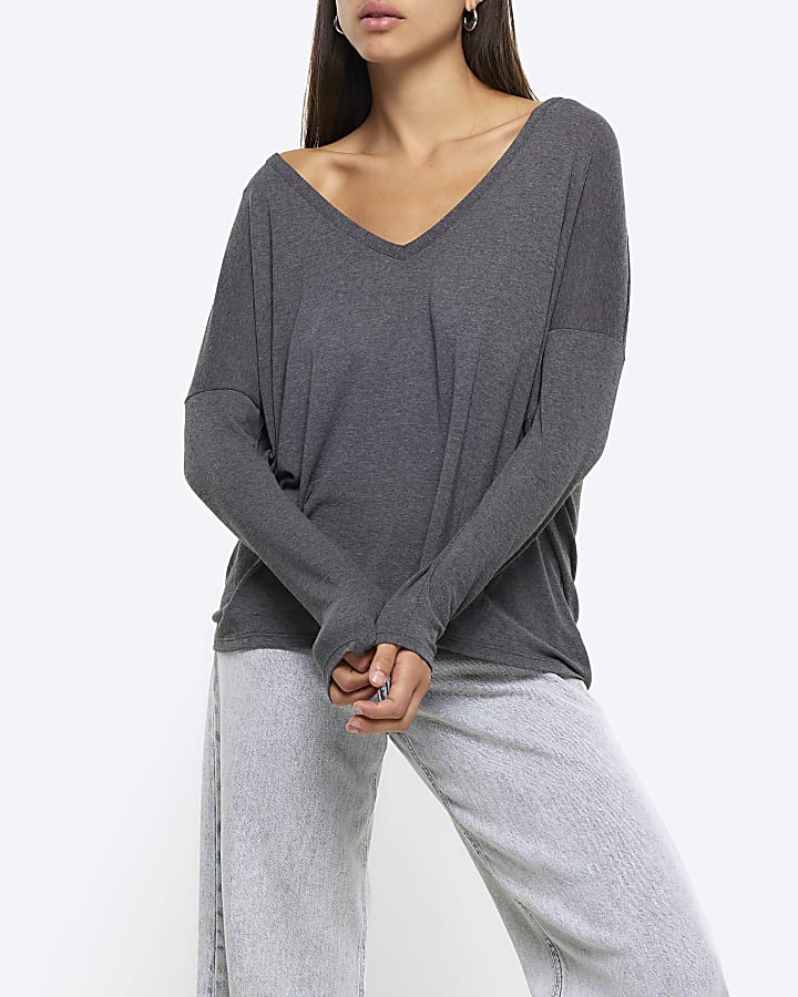 Grey batwing long sleeve top