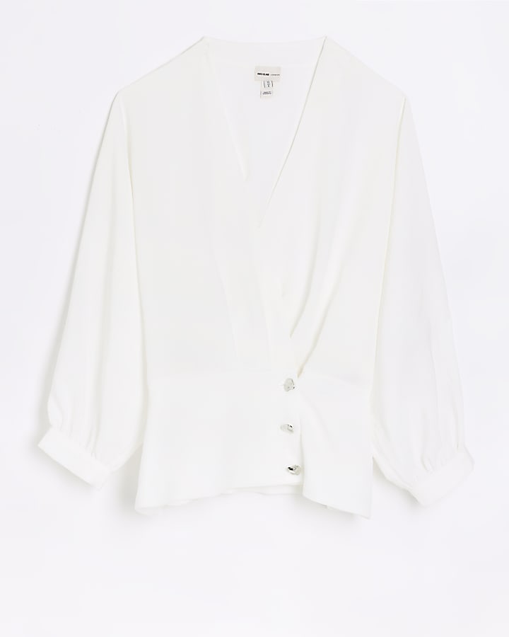 White long sleeve wrap blouse