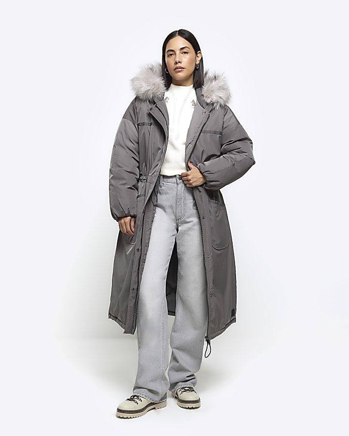 Grey orders fur parka coat