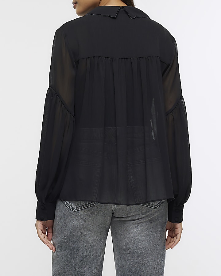 Black chiffon embellished shirt