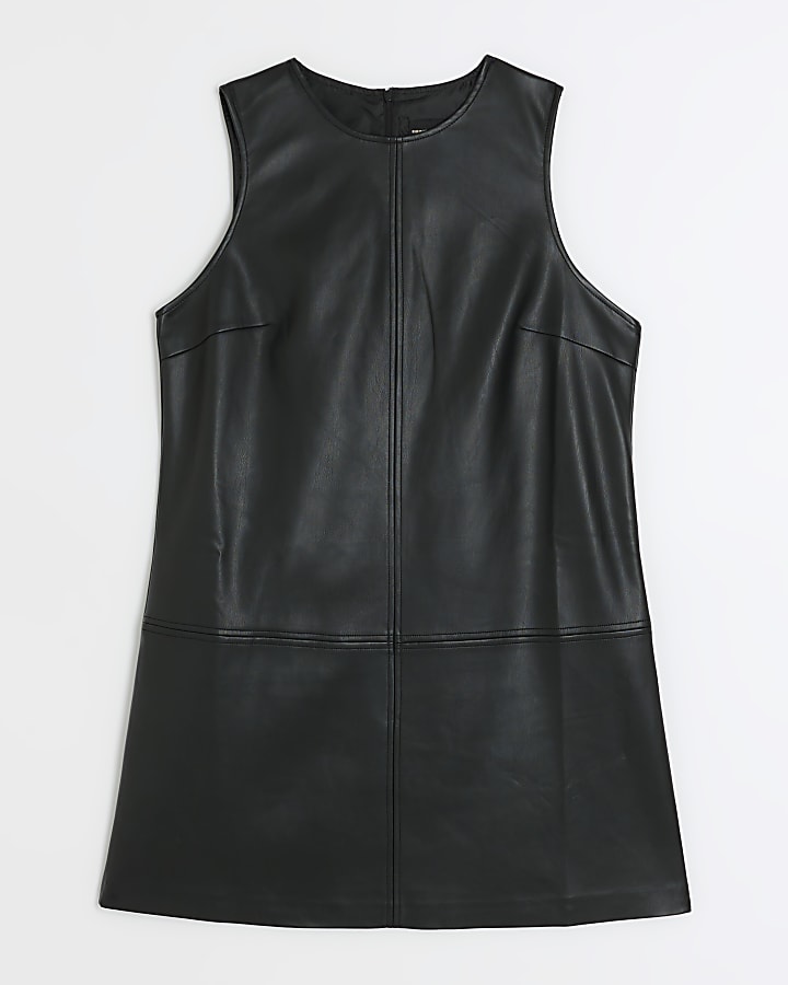 Black faux leather shift mini dress