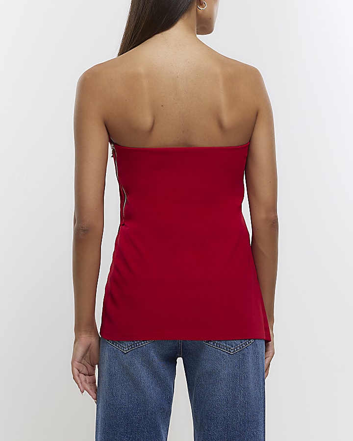 Red bandeau asymmetric top