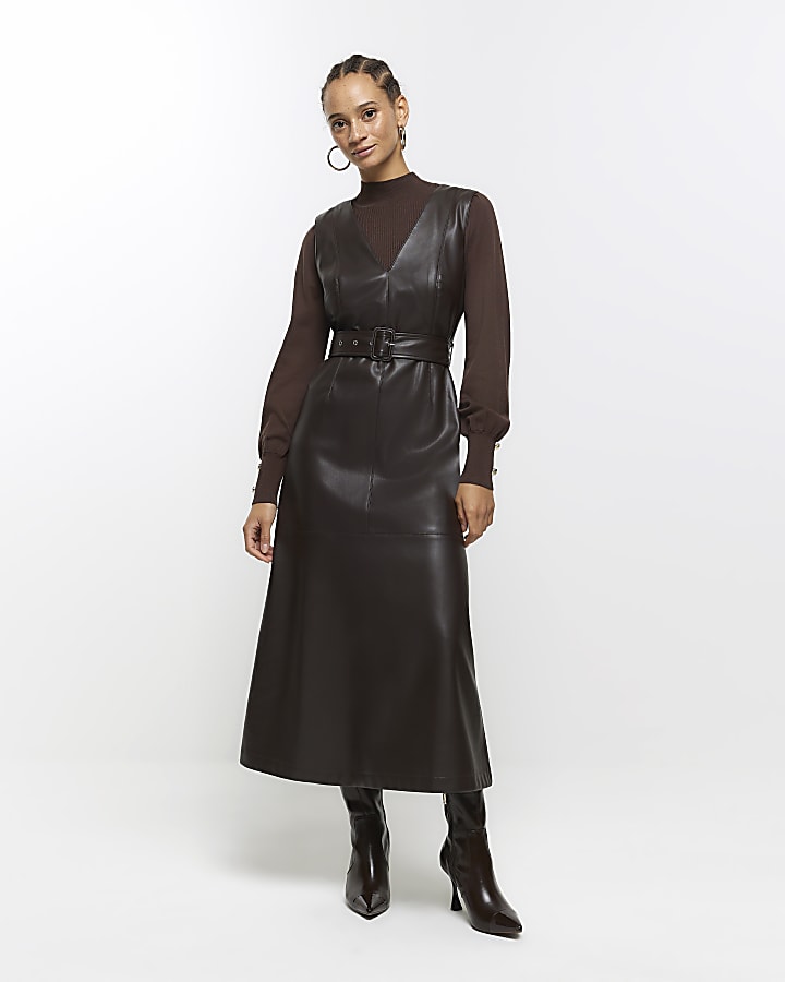 Faux leather swing dress best sale