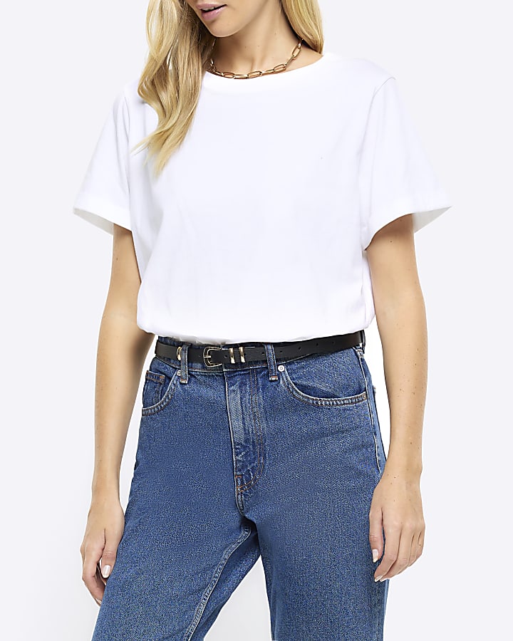 White rolled sleeve t-shirt