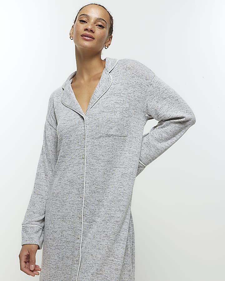 Grey long sleeve shirt dress pyjama