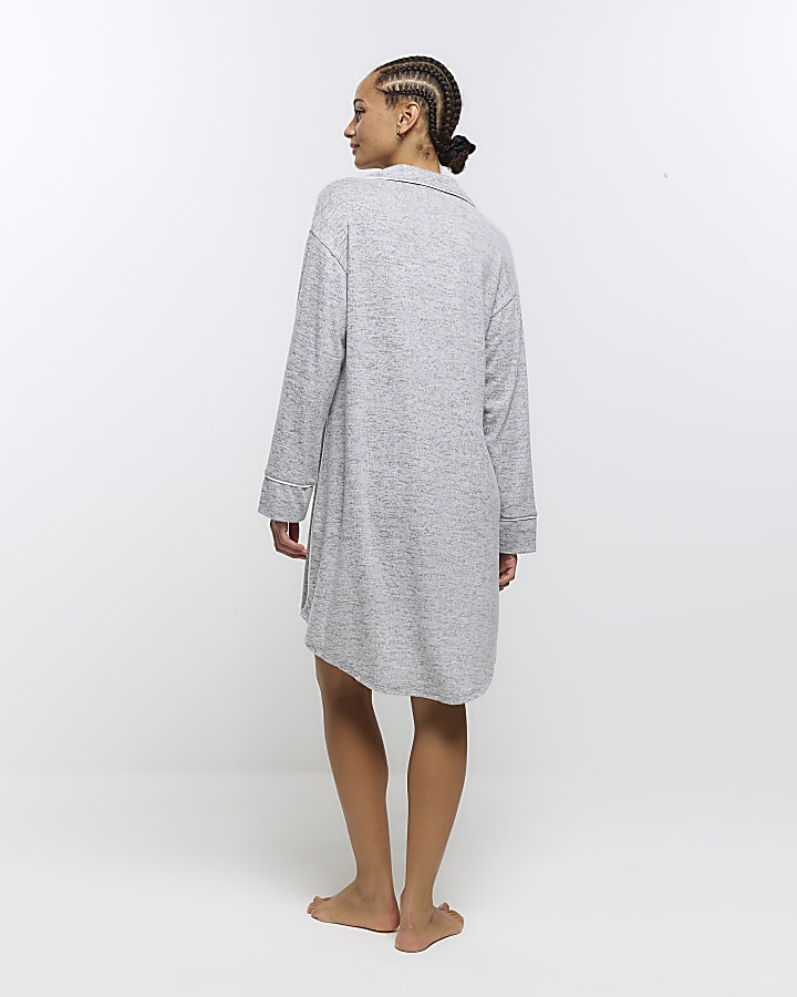 Grey long sleeve shirt dress pyjama