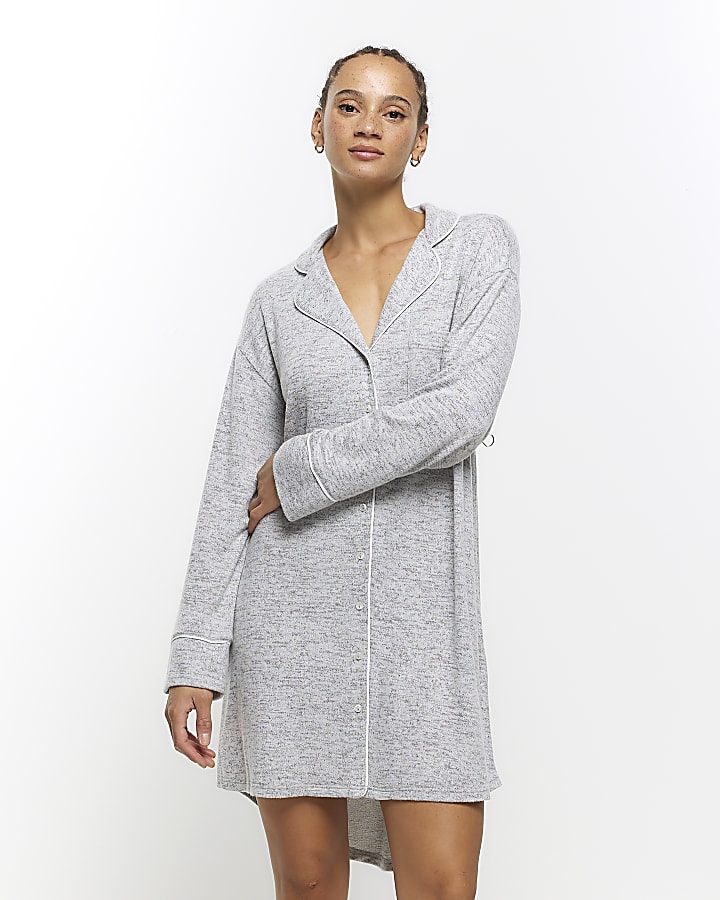 Grey long sleeve shirt dress pyjama