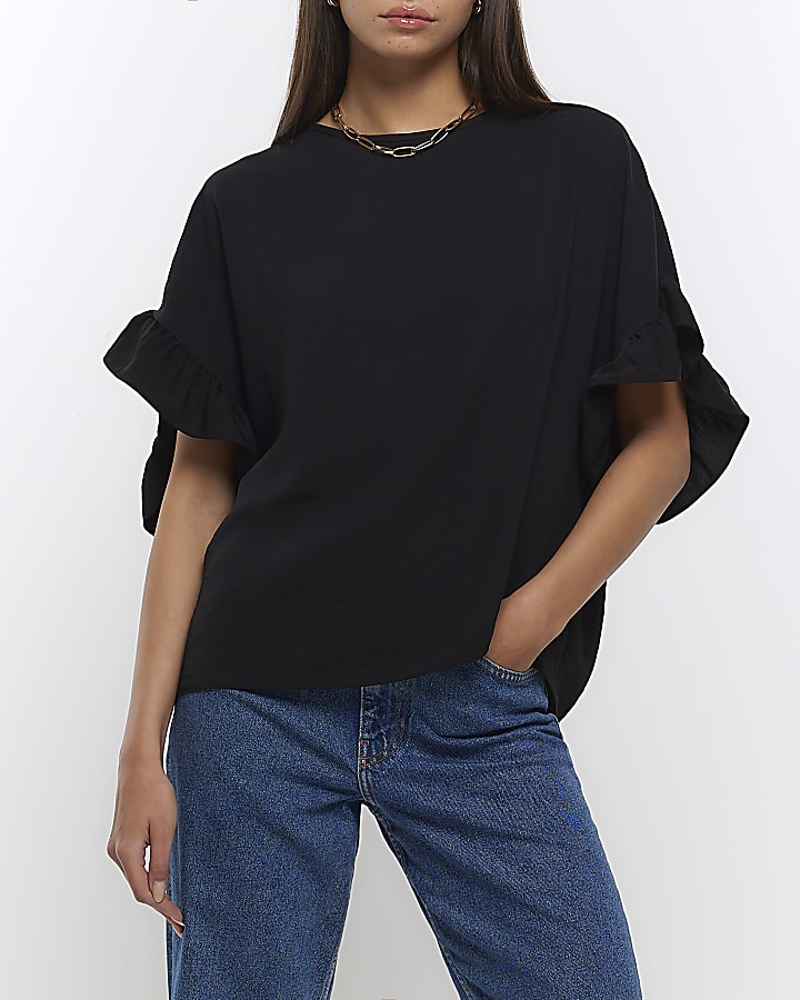 Black frill shoulder top hotsell