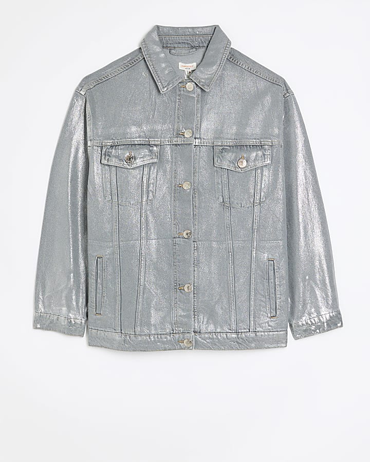 Grey denim coated trucker jacket