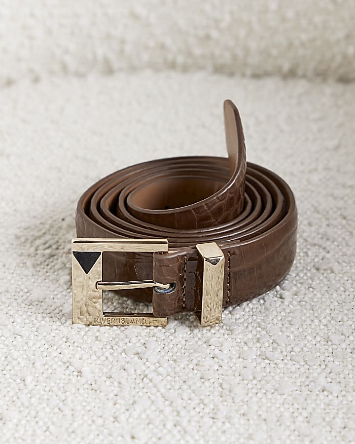 Brown croc embossed belt