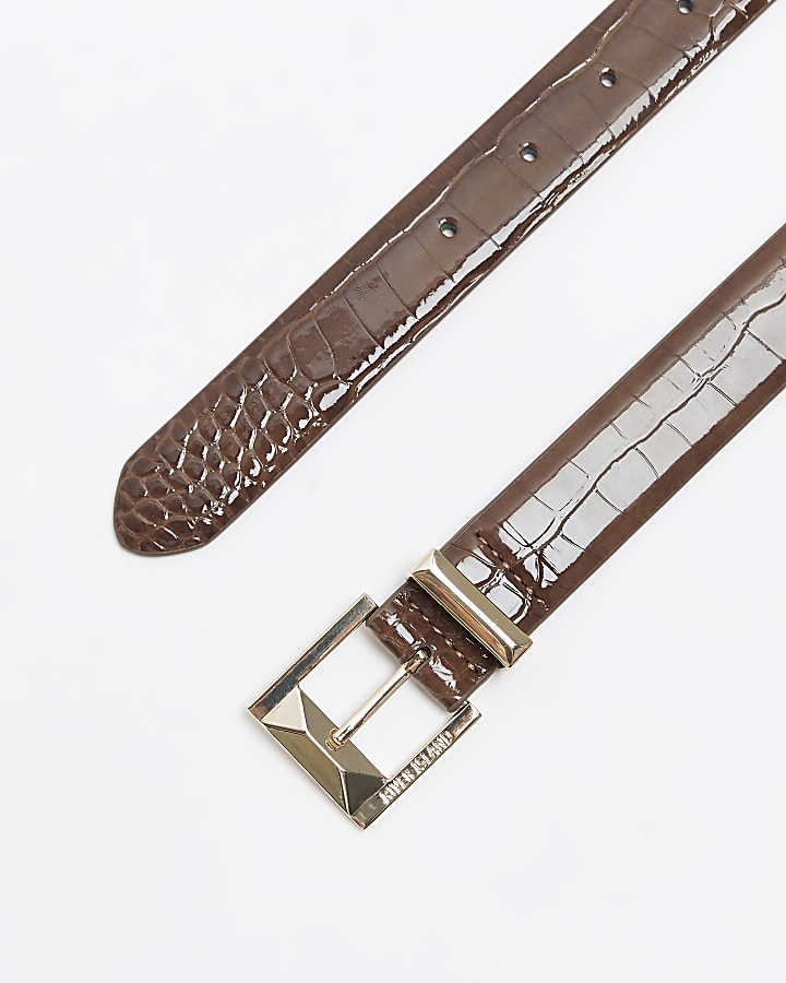 Brown croc embossed belt