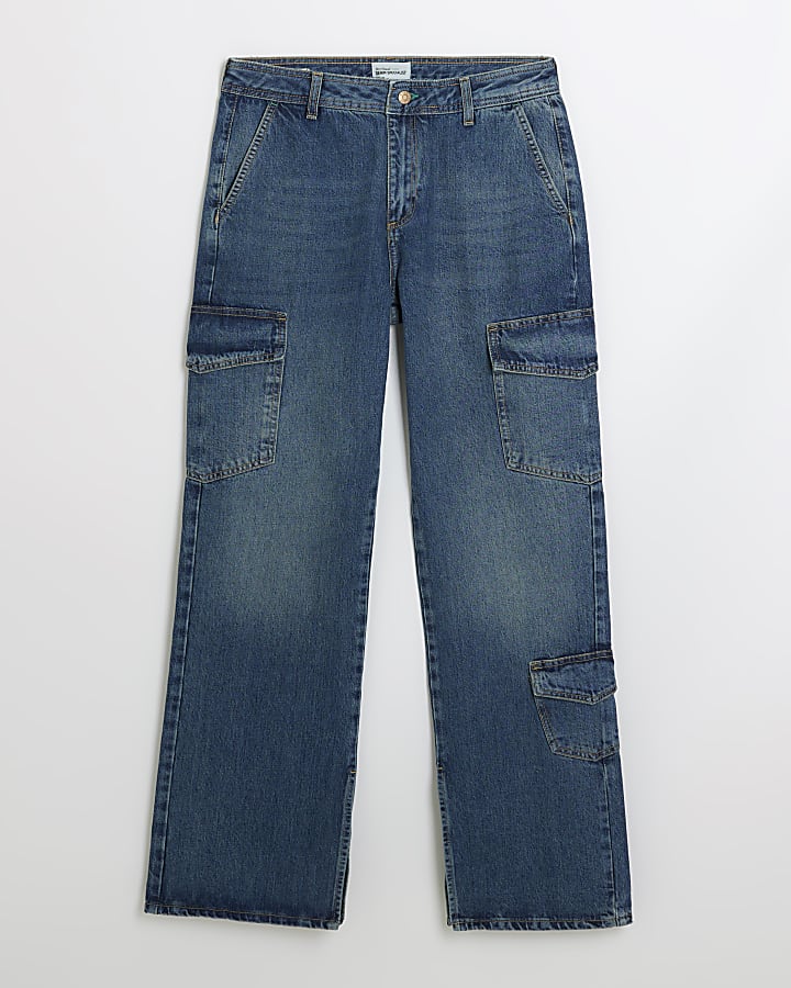 Blue wide leg cargo jeans