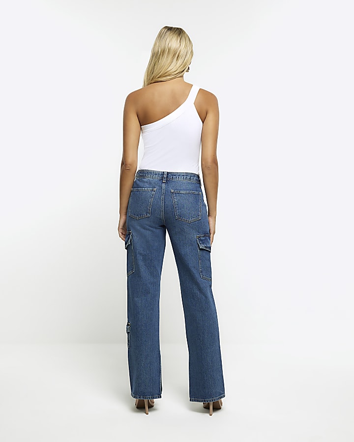 Blue wide leg cargo jeans