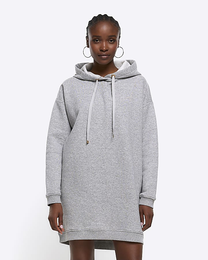 Grey hooded sweatshirt mini dress River Island