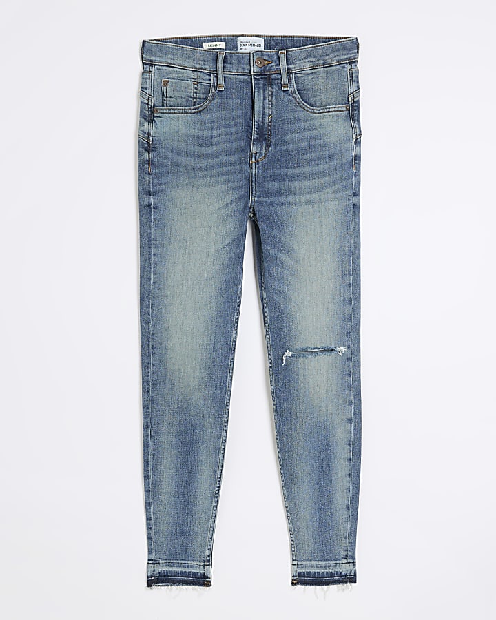 Blue ripped high waisted super skinny jeans