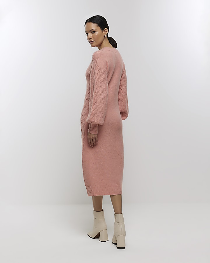 Pink plait jumper midi dress