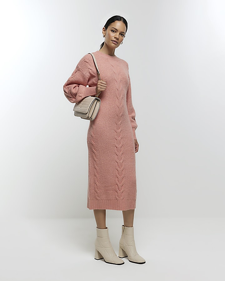 Pink plait jumper midi dress