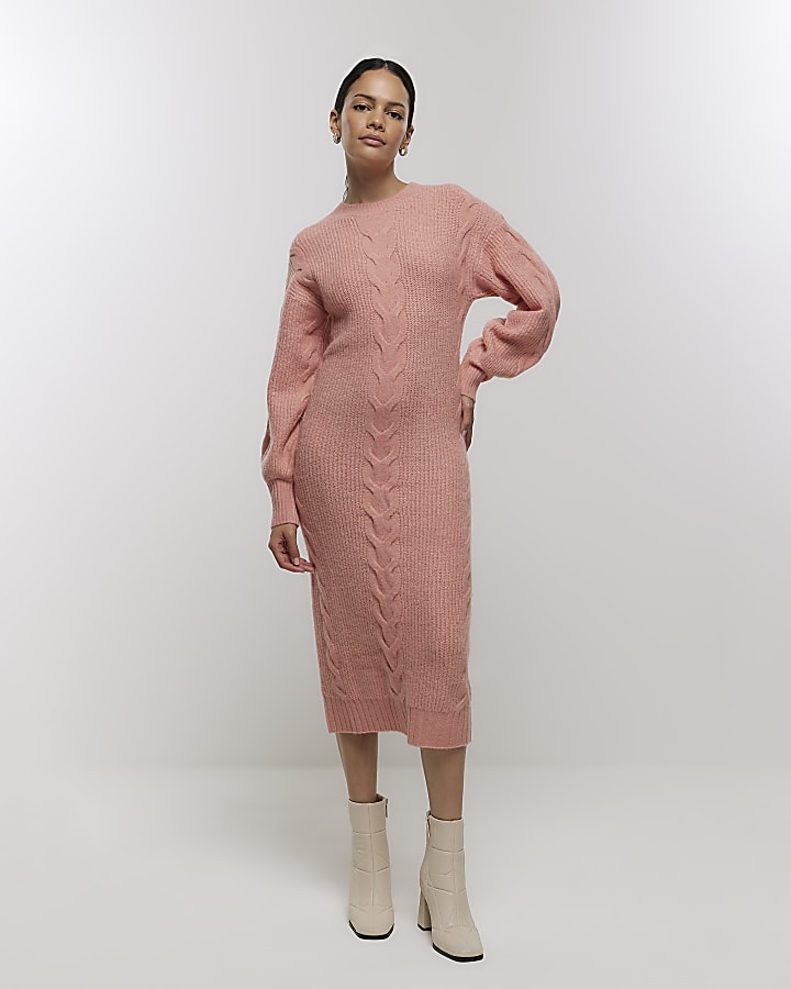 Pink plait jumper midi dress