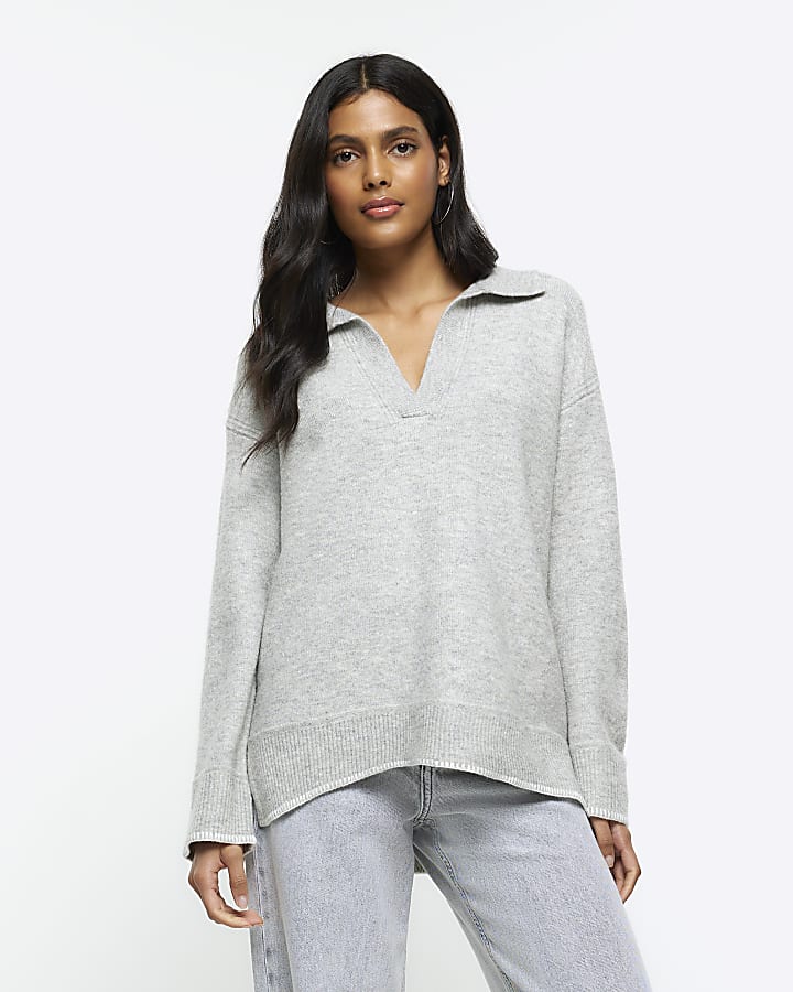 Grey collared cosy jumper