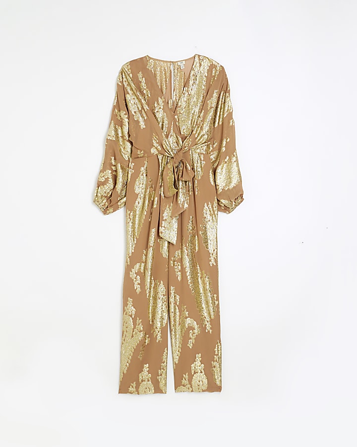 Brown metallic detail jumpsuit