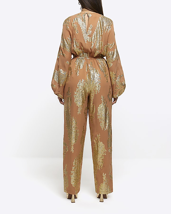 Brown metallic detail jumpsuit