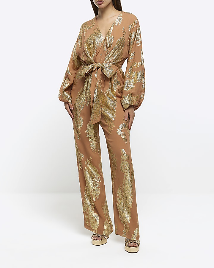 Brown metallic detail jumpsuit