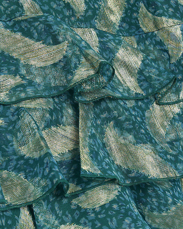 Green Metallic Ruffle Cami Top