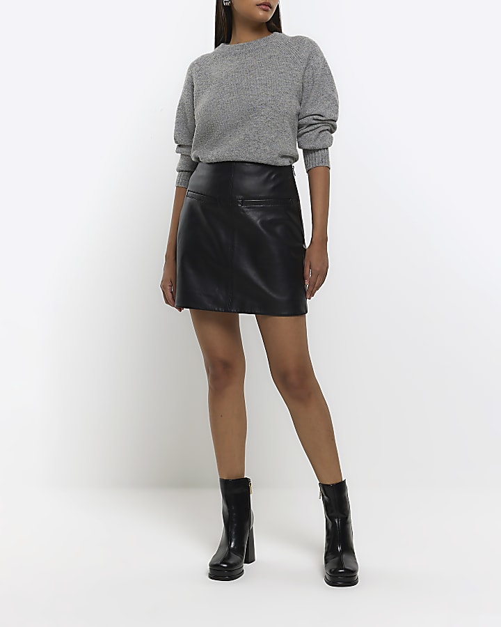 Black leather mini skirt