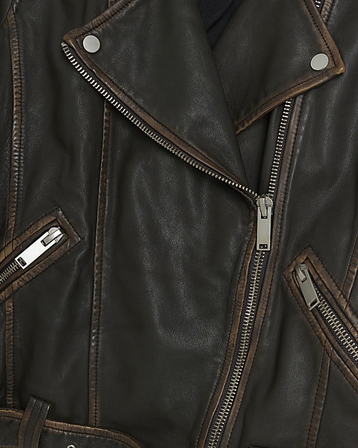 Brown leather oversized biker jacket