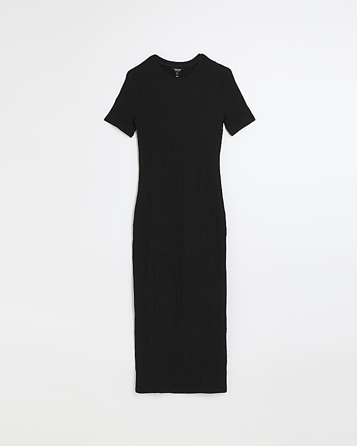 Black textured bodycon midi dress