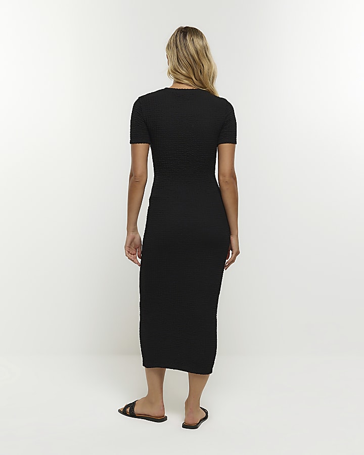 Black textured bodycon midi dress