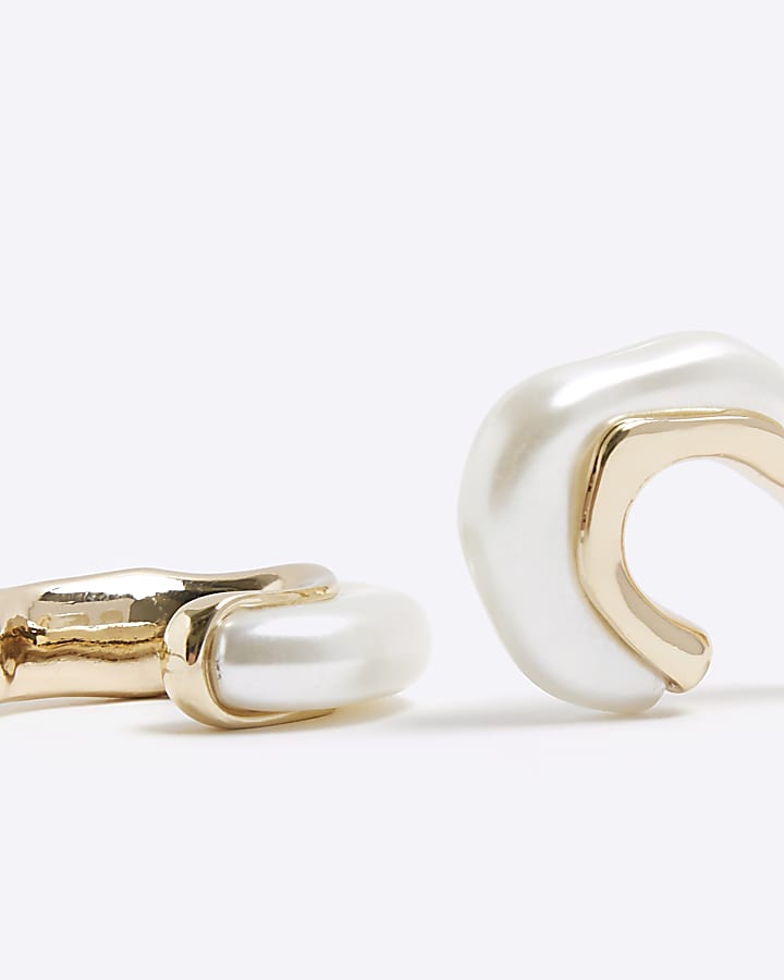 Gold pearl hoop earrings