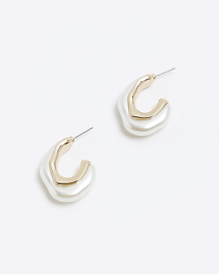 Gold pearl hoop earrings