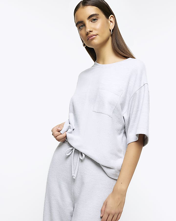 Silver oversized cargo lounge t-shirt