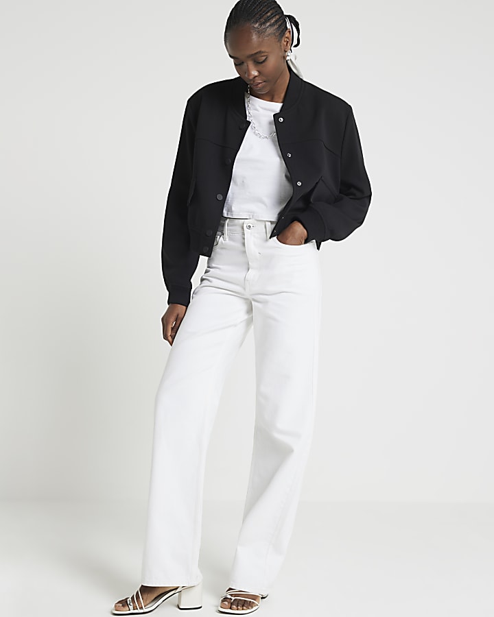 Black tailored crop bomber jacket