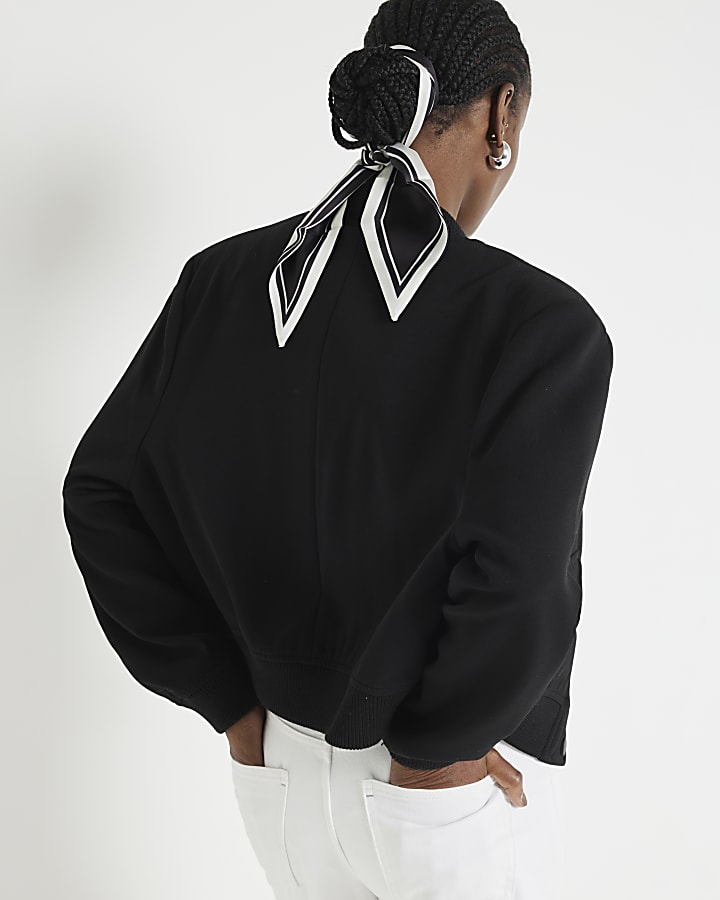 Black tailored crop bomber jacket