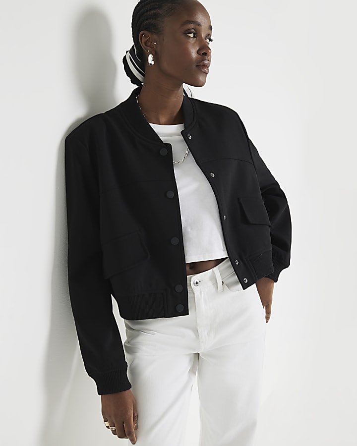 Black tailored crop bomber jacket