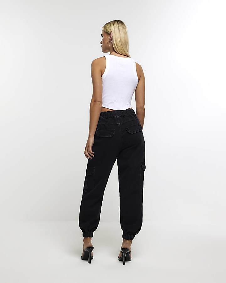 Petite black utility cargo trousers