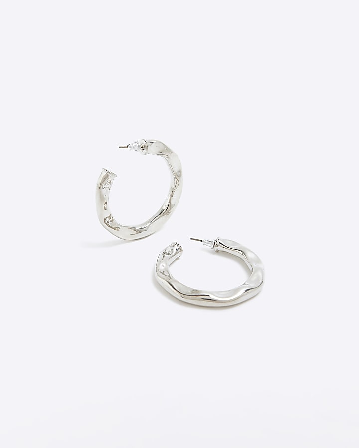 Silver textured hoop earrings